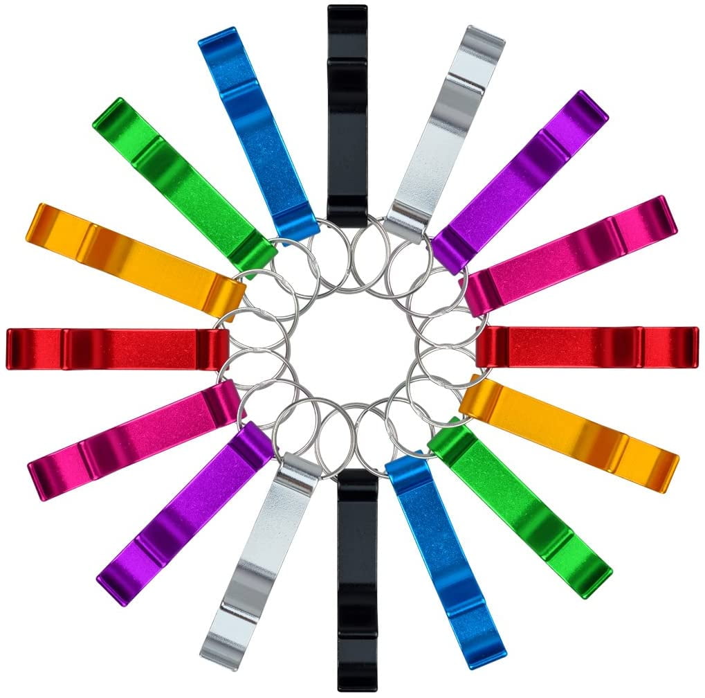 16 pcs 8 Colored Metal Bottle Opener, Split Key Ring Chain Keychain