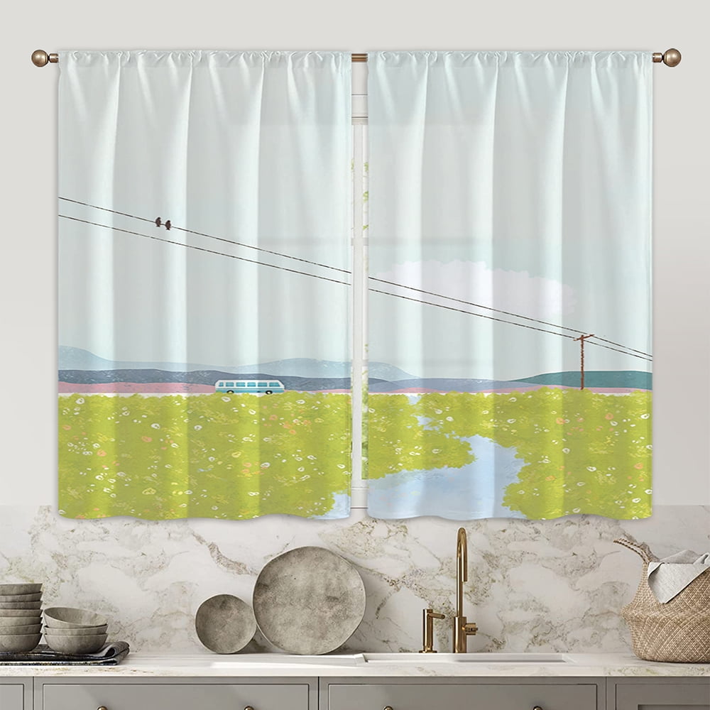 Goory Kitchen Curtains Semi Sheer Topper Drapes 2Pcs Home Tiers Short