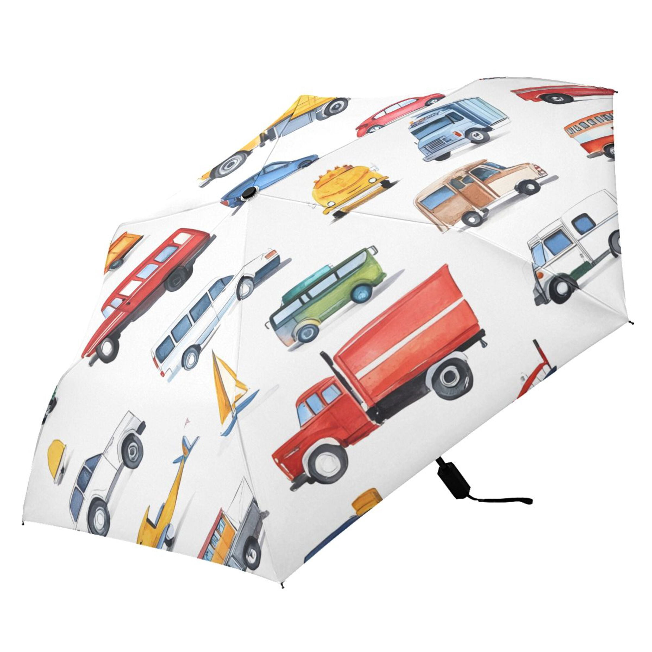 ALAZA Cartoon Car Vehicle UPF 50+ Compact Folding Umbrella for Rain Travel Umbrella Packable