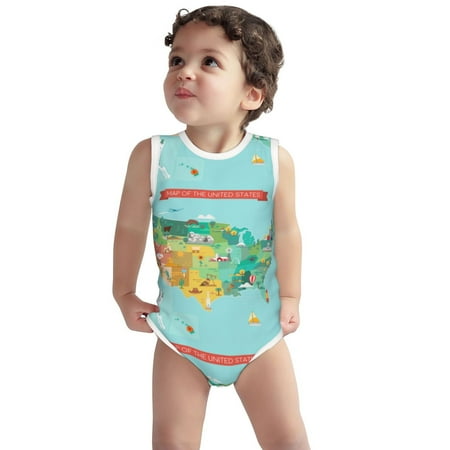 

Vsdgher USA Tourist Map Print Baby Unisex Baby Cotton Sleeveless Bodysuits Soft and velvety comfortable and breathable