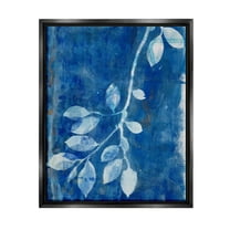 Stupell Industries Blue Botanical Leaves Graphic Art Jet Black Floating Framed Canvas Print Wall Art, Design by Liz St. Andre