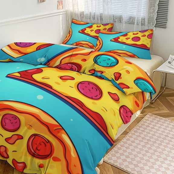Duvet Cover Queen Size Fun Pizza 3 Pcs Duvet Cover Set Bedding Sets Queen Soft Breathable