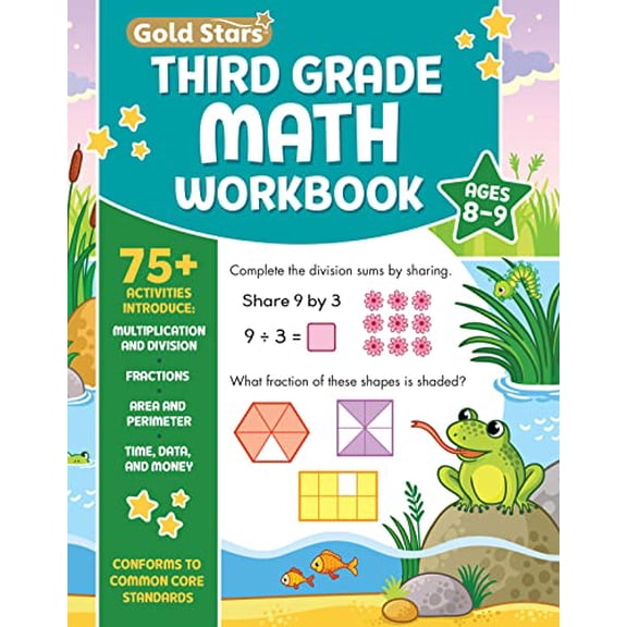 Pre-Owned Third Grade Math Workbook Ages 8 to 9: 75+ Activities Multiplication & Division, Fractions, Area & Perimeter, Data, Math Facts, Word Problems, ... (Common Core) (English and Korean