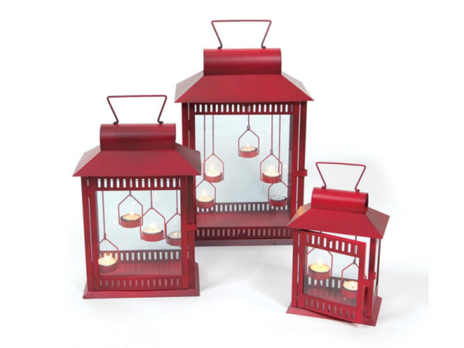 Set of 3 Red Christmas Indoor/Outdoor Tea Light Candle Lanterns 18"