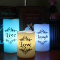 thumbnail image 5 of DRomance Velas LED sin llama que cambian de color con control remoto de 18 teclas y temporizador Calcomanías Live Love Laugh Funciona con pilas Velas LED parpadeantes Decoración del día de San Valentí, 5 of 5