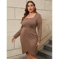 thumbnail image 3 of Yesfashion Women's Plus Size Bodycon Long Sleeve Square Neck Ruched Basic Midi Party Dress, 3 of 5