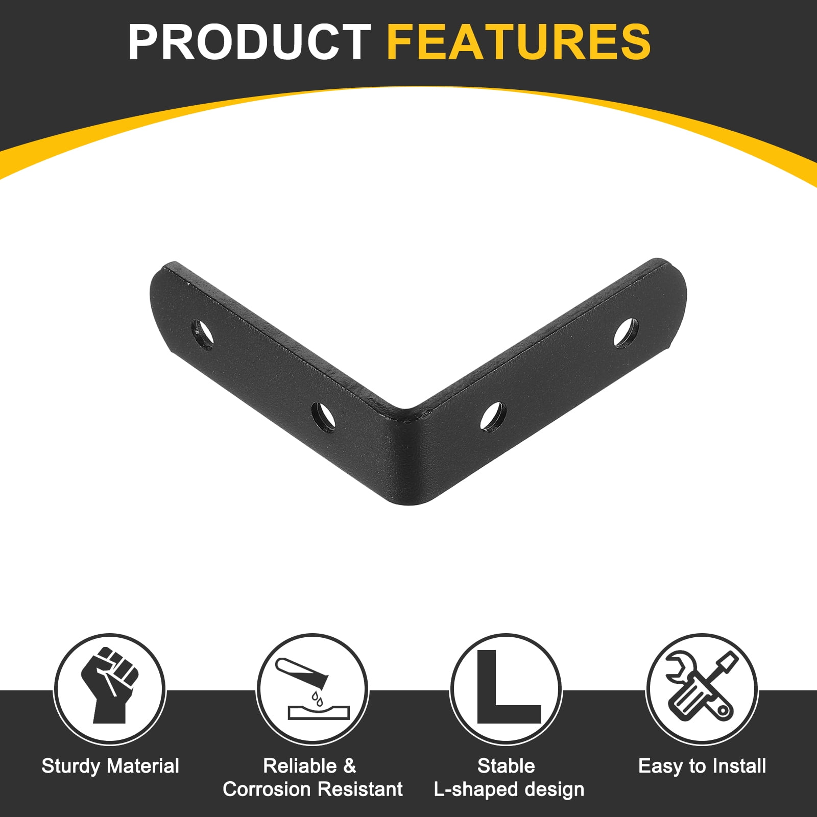 12Pcs L-Shaped Brackets Corner Brace, 2.56"x2.56"x0.79" Corner Bracket Shelf Bracket Right Angle Brackets for Wood Shelves Furniture (65x65x20mm, Black)