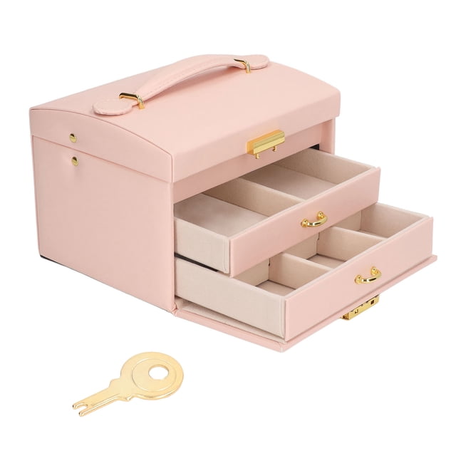 Joyero de cuero de 3 capas que ahorra espacio, estuche portátil compacto para almacenamiento de joyas de viaje para anillos y pendientes