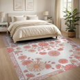 thumbnail image 3 of ODIKA 8'x10' Washable Area Rug Whimsical Tossed Petal Scattered Motifs Dotted Border Pink Cute Refined for King Size Bedroom Under Bed, Master Suite, Non-Shedding, Easy Care, 3 of 7