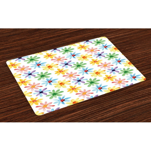 Floral Placemats Set of 4 Colorful Flowers Spring Season Nature Garden