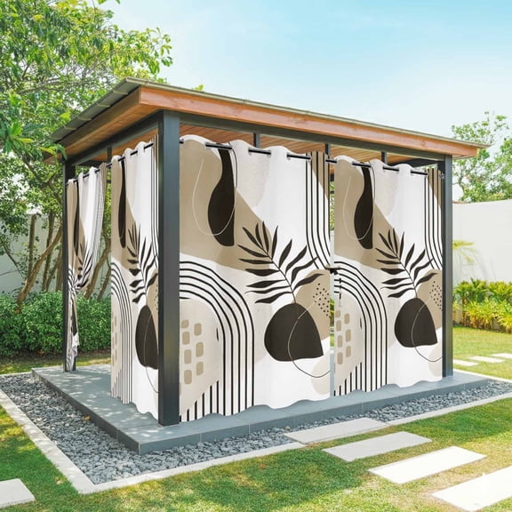Outdoor Curtains for Patio Waterproof, Brown Boho Geometric Outdoor Privacy Panels Grommet, Country Retro Abstract Lines Leaves Blackout Outside Curtains for Porch/Cabana 54"x108", 2 Panels
