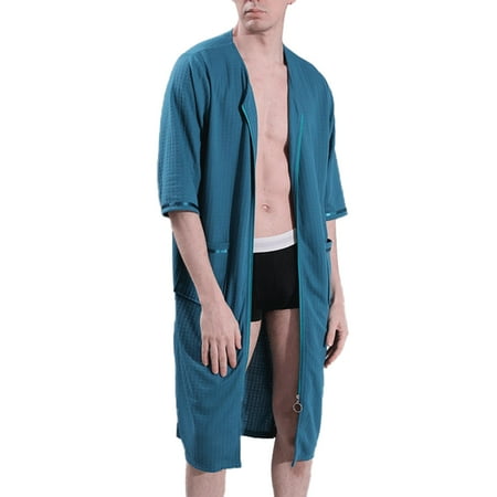 

Women S Zipper Nightgown Full Length Pajamas Cotton Loose Loungewear Half Sleeves & 3/4 Sleeves Loungewear With Pockets