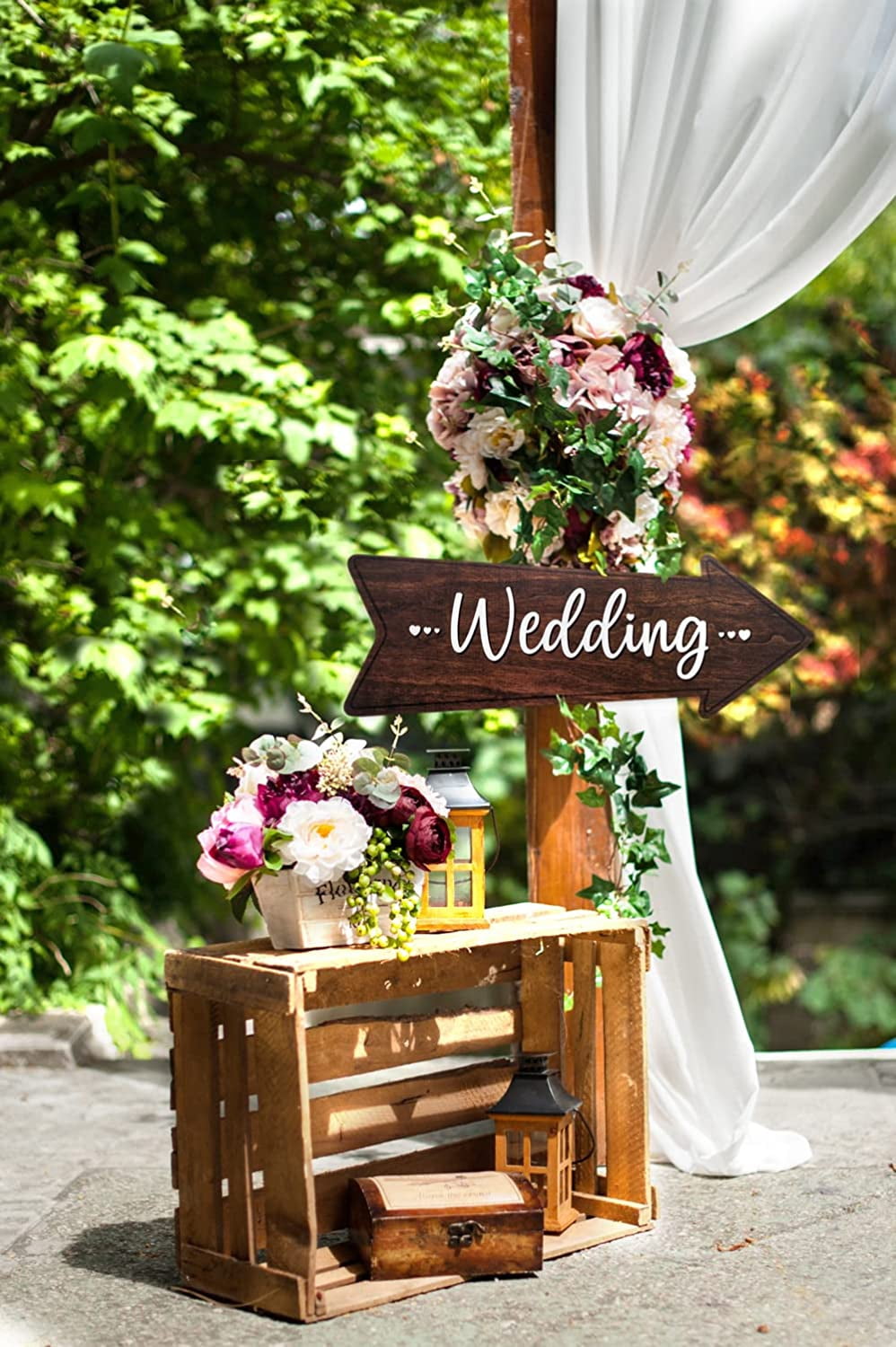 Wedding Directional Yard Sign 23.5 x 8.5, Waterproof, Wood Printed Design on Durable Coroplast with Tall Heavy Duty Yard Stakes (2 Pack)
