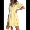 thumbnail image 2 of Vestido Mini de Corta Abullonada para Mujer, Fluido, Estilo Y2K, con Volantes, Ribete de Encaje, Lazo Frontal, Bordado, Corte A Amarillo L, 2 of 10