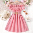 thumbnail image 4 of Falda de niña de verano con un solo hombro y costura de encaje, vestido para niña grande, 4 of 6