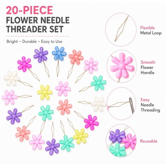 20 Piece Needle Threader Set, Hand and Machine Sewing Thread Guide Tools, Random Colors, TIKA
