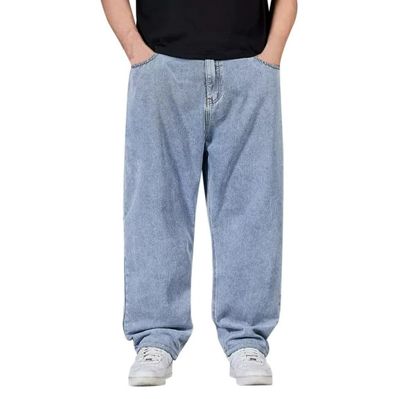 Mens Jeans Plus Size Straight Leg Man Wide Leg Flex Waist Baggy Pants Stretch Casual Relaxed Fit Outdoor Denim Pants