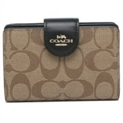 COACH Medium Corner Zip Wallet in Signature Canvas, IM/Khaki/Black