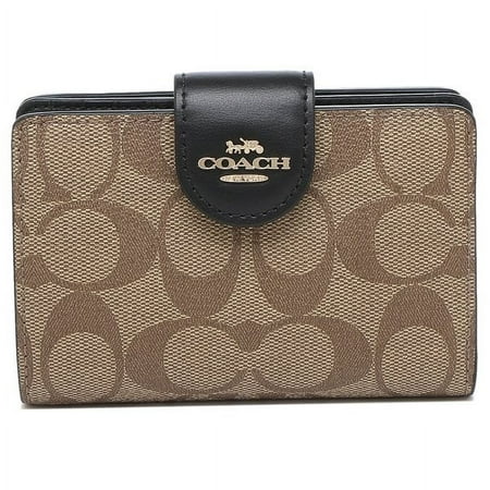 COACH Medium Corner Zip Wallet in Signature Canvas, IM/Khaki/Black