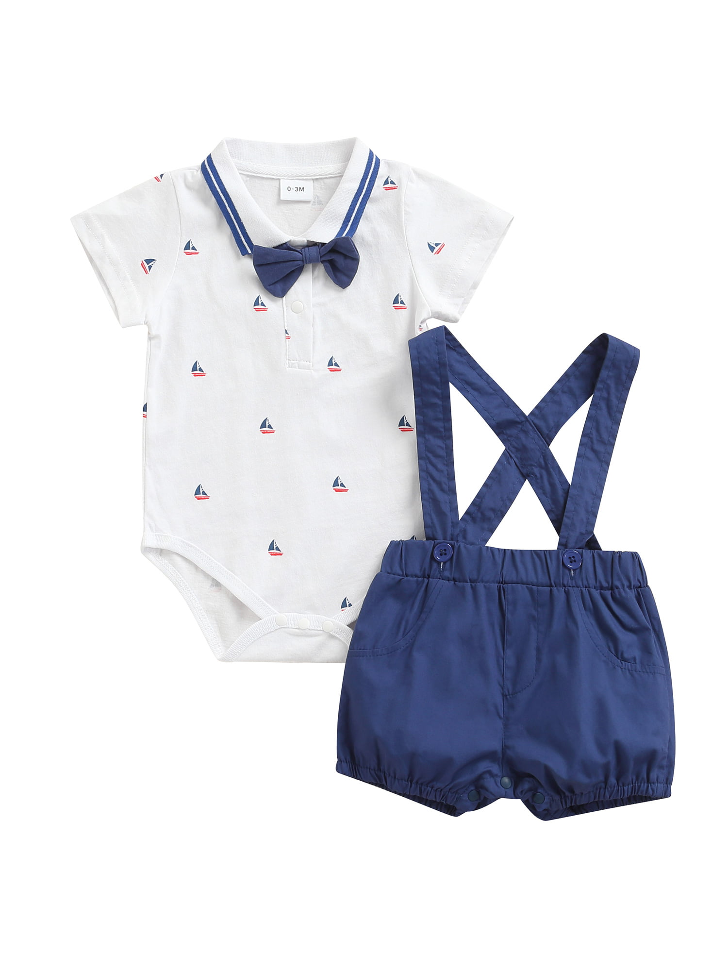 2pc Infant Baby Kid Boys Gentleman Bow Tie Romper+Shorts Overalls Outfit Clothes 