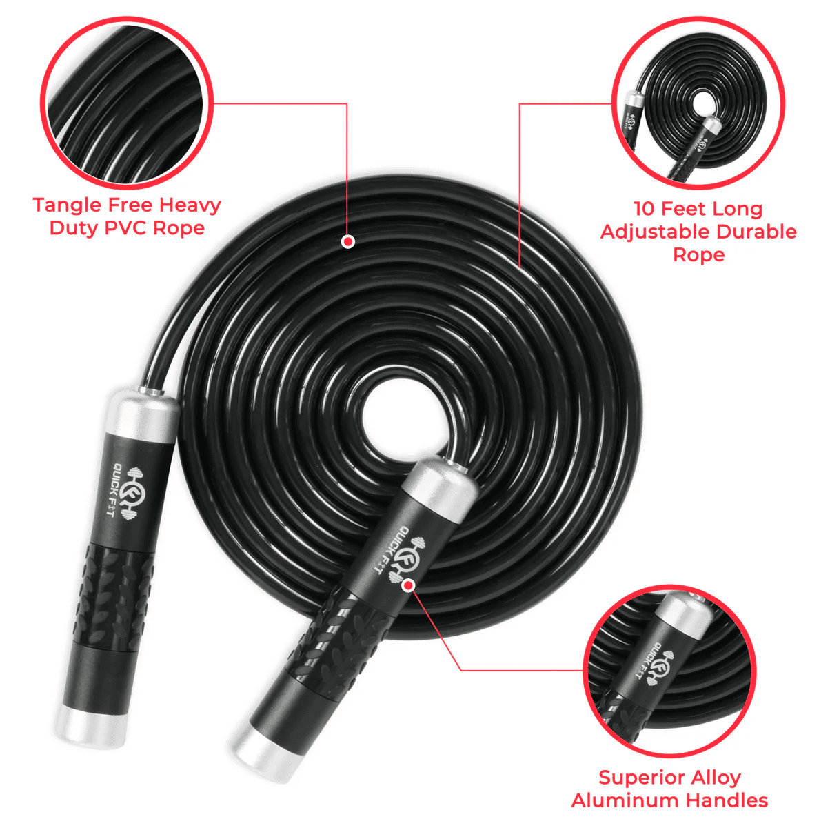 Quick Fit Weighted Jump Rope Set of 2 (1LB) with Standard Skipping Cord - Portable Exercise Accessory for Cardio, HIIT, Endurance - Fun Workout Aid for Burning Heavy Calories