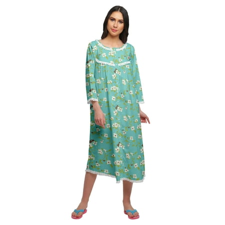 

Moomaya Cotton Women Knee Length 3/4th Sleeve Nightdress Printed Nightwear
