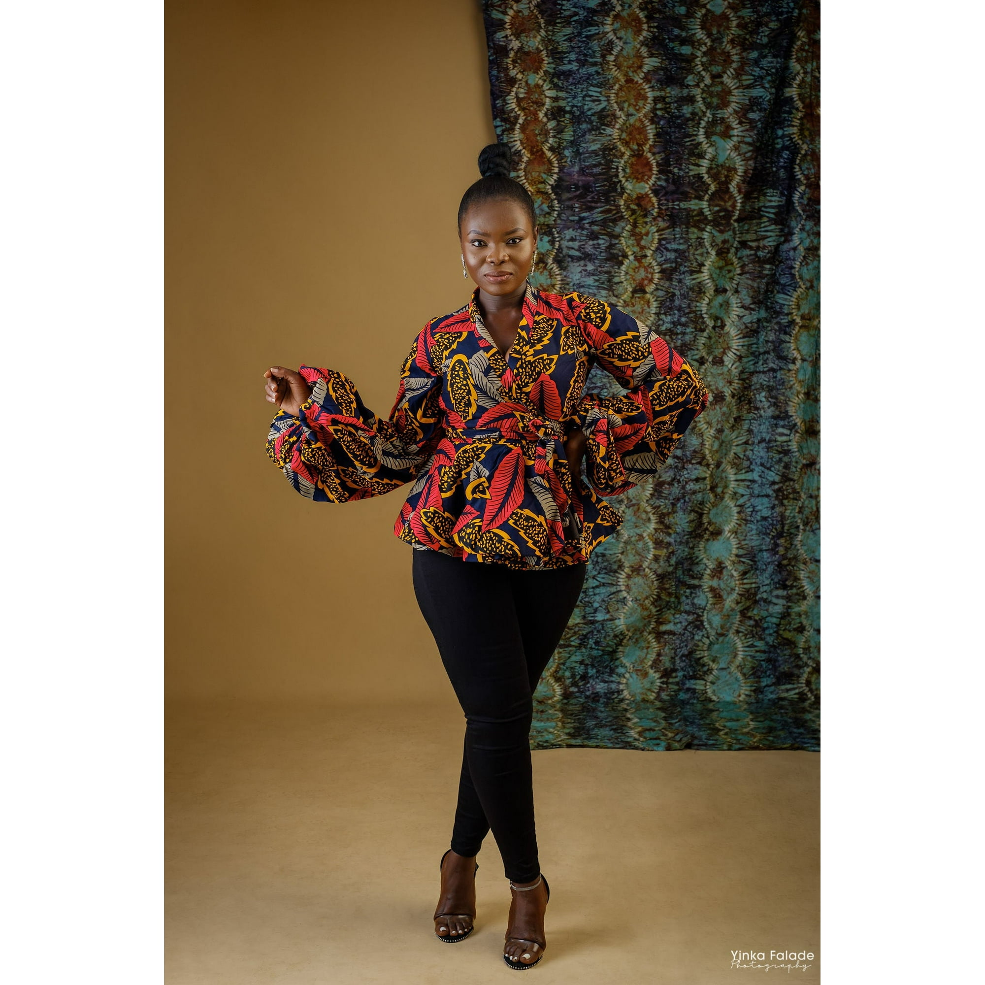 Divineity Fashion African print peplum puff sleeve Itohan wrap top