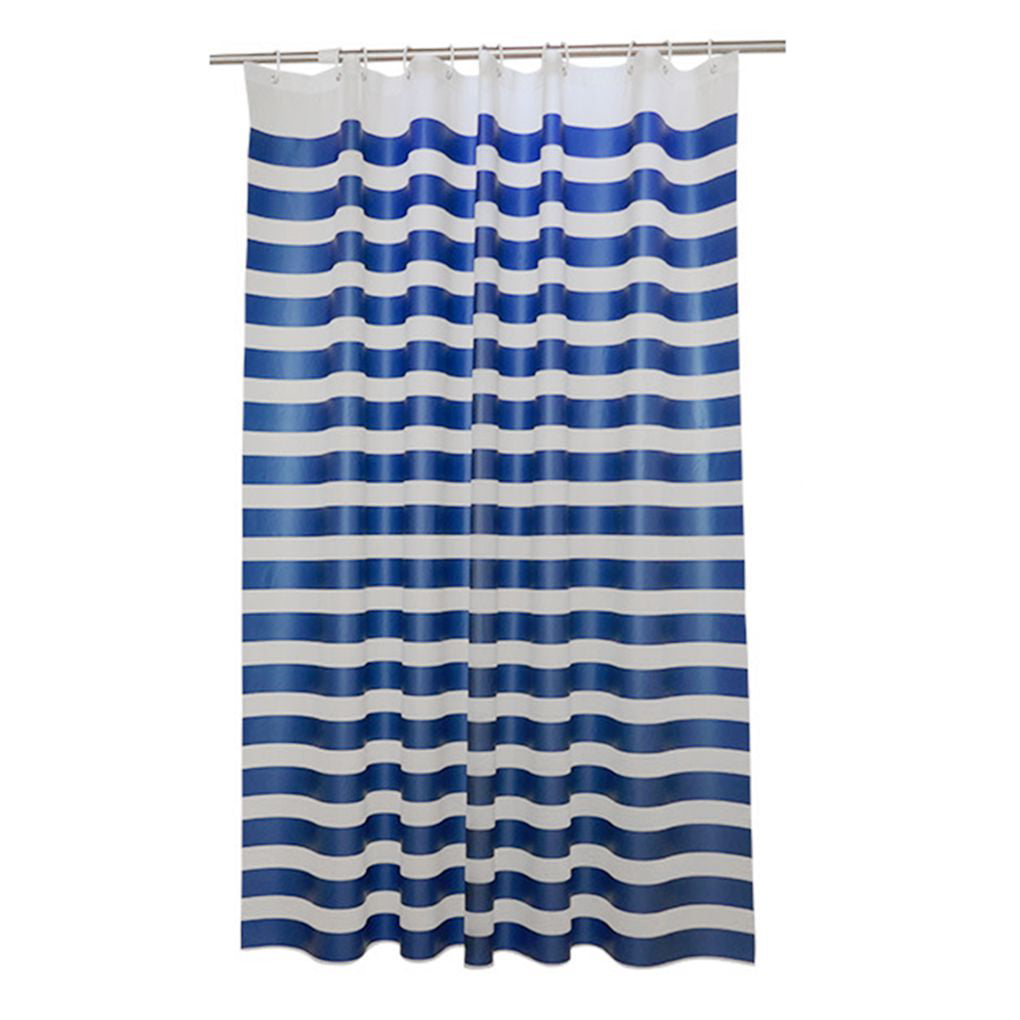 72x72Inch Waterproof and Mildewproof Polyester Fabric with 12 Plastic Hooks Blue&White Cross Stripe Fabric Bathroom Shower Curtain 180x180cm 