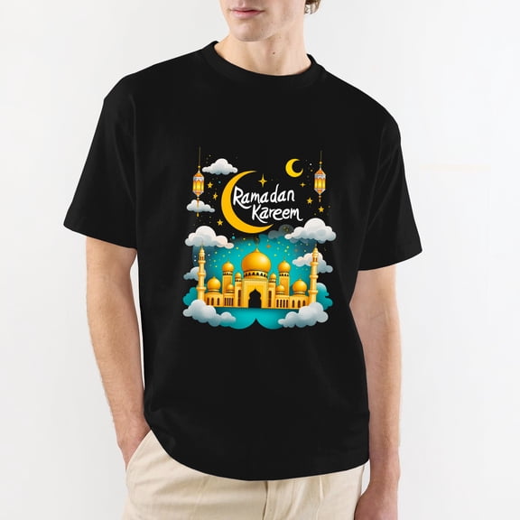 Eid Mubarak T-Shirt, Happy Eid Al-Fitr Islamic Muslim Holiday Family Matching Tee, Ramadan Mubarak Gift Black T-Shirt S