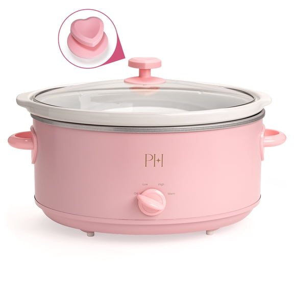 Paris Hilton 7-Quart Manual Slow Cooker with Removable Stoneware Pot and Tempered Glass Lid, 3 Heat Settings, Pink