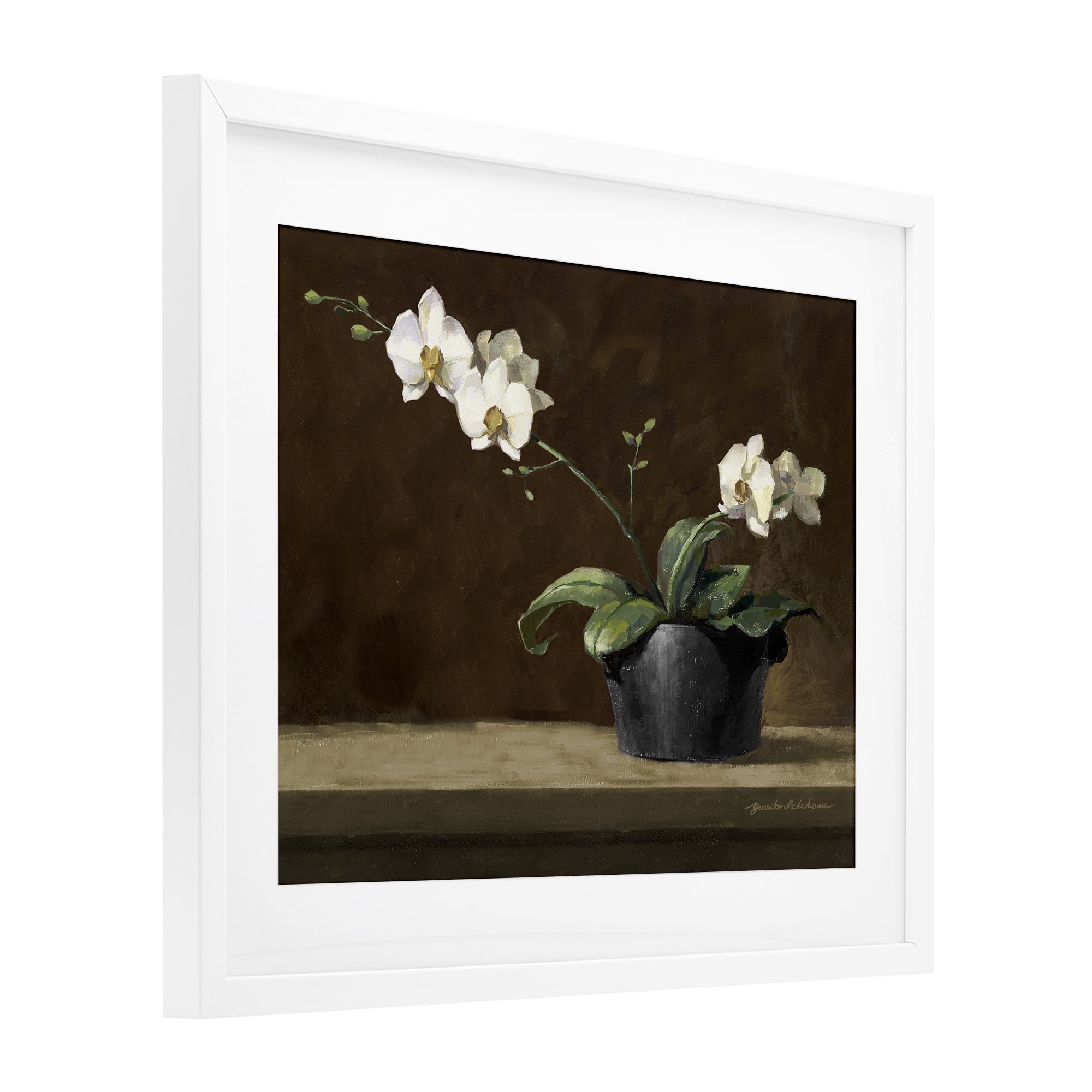 Stupell Industries Potted White Orchid on Ledge White Framed Print Under Glass, design by Yumiko Ichikawa