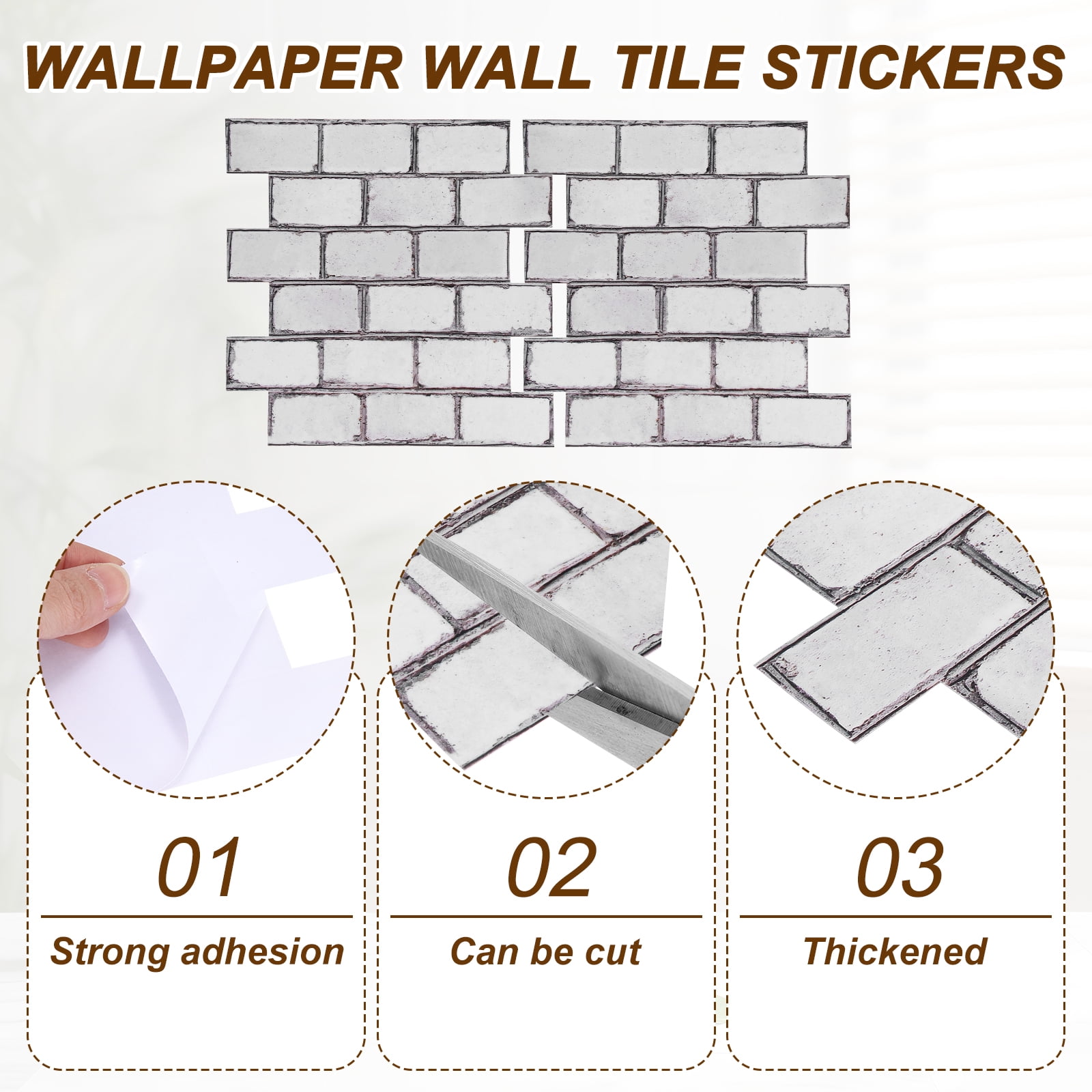 Uxcell 10Pcs Peel and Stick Backsplash Tiles 10.6" x 10.6" 3D Thickened Stone Texture Self-Adhesive Tile Stickers Wallpaper Wall for Kitchen Bathroom Bedroom, Retro White