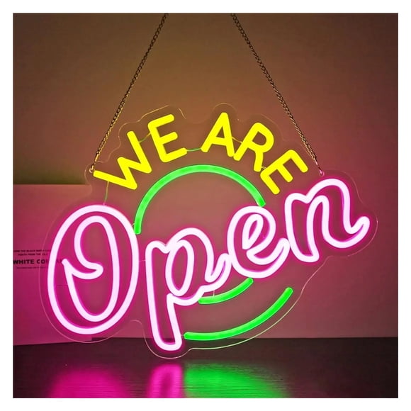 Letrero De Neón "We Are Open"con Luz LED Regulable Por USB Para Decoración Bares, Cervecerías, Tiendas Y Restaurantes 38x28cm
