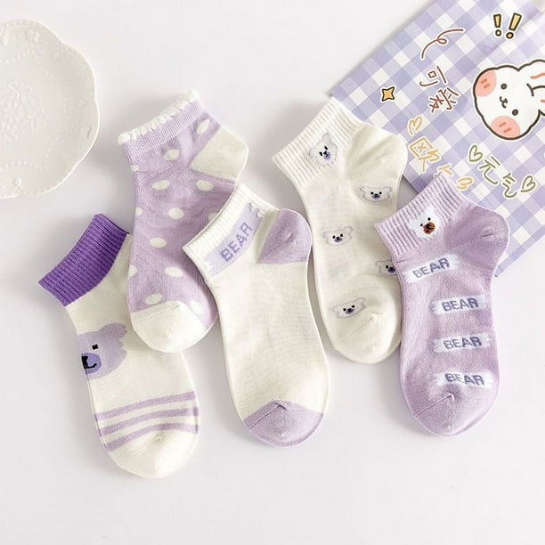 Calcetines para mujer, bonitos, de algodón, transpirables, de color morado, para verano, estilo universitario, para niñas, deportivos, náuticos, de moda