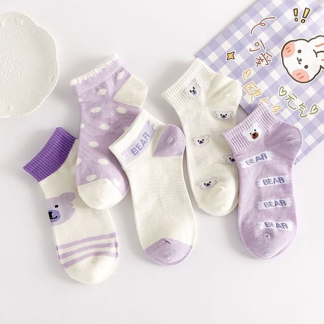 Calcetines para mujer, bonitos, de algodón, transpirables, de color morado, para verano, estilo universitario, para niñas, deportivos, náuticos, de moda