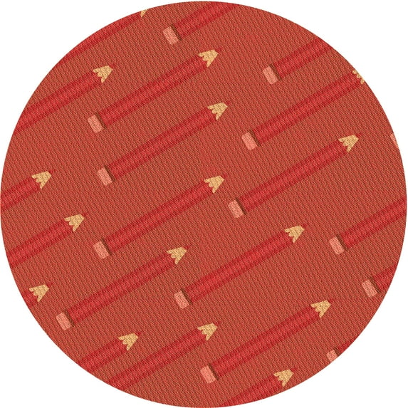 Ahgly Company Indoor Round Patterned Orange Red Orange Area Rugs, 8' Round