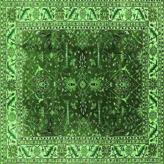Ahgly Company Indoor Square Oriental Green Industrial Area Rugs, 5' Square