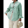 thumbnail image 2 of Camisas de Mujer con Botones, Blusas de Rayas de Larga, Blusas Casuales de Moda 2025 Verde S, 2 of 7