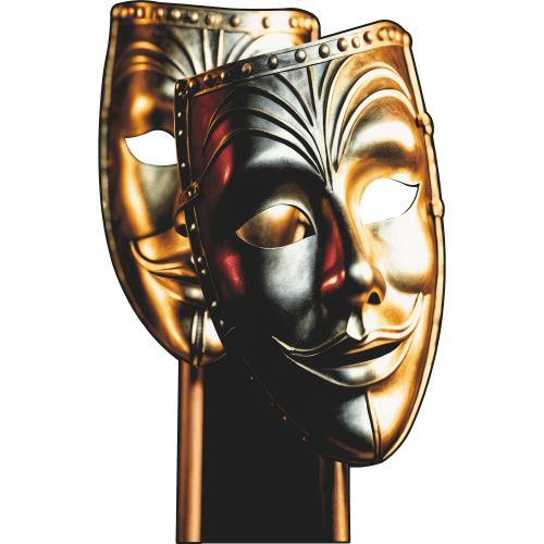 SP13444 Two Gold Theatre Theater Masks Comedy Tragedy Drama Cardboard Cutout Standee Standup