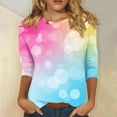 thumbnail image 2 of ShomPort Trendy Gradient T-Shirts for Women Summer Comfy Tops 3/4 Sleeve Round Neck Blouses, 2 of 5