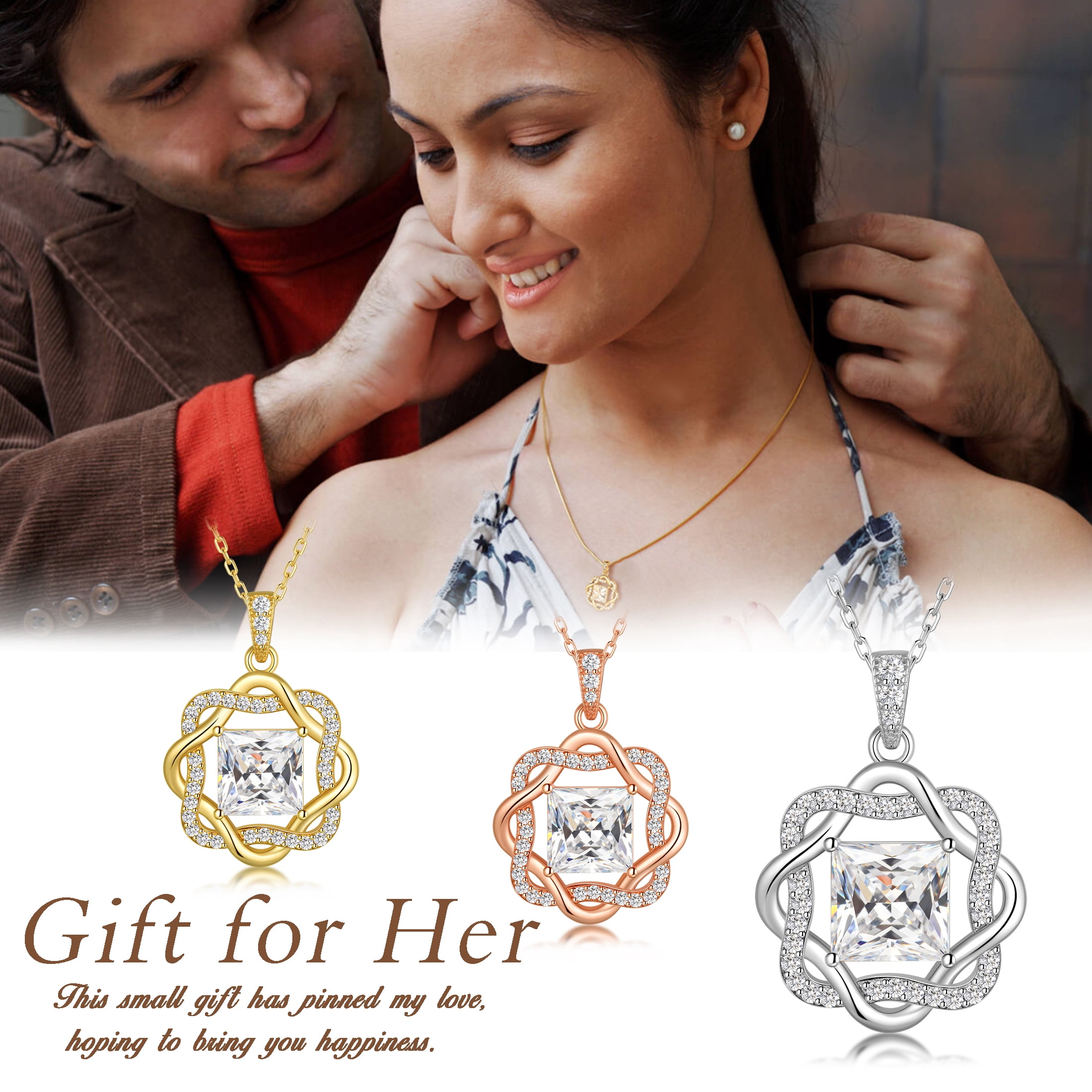 Beautlace Moissanite Necklace for Women,2 Carat D VVS1 Square Cut,Rose Gold Plated 925 Sterling Silver Starflower Pendant Jewelry Gift for Birthday Christmas Anniversary Wedding