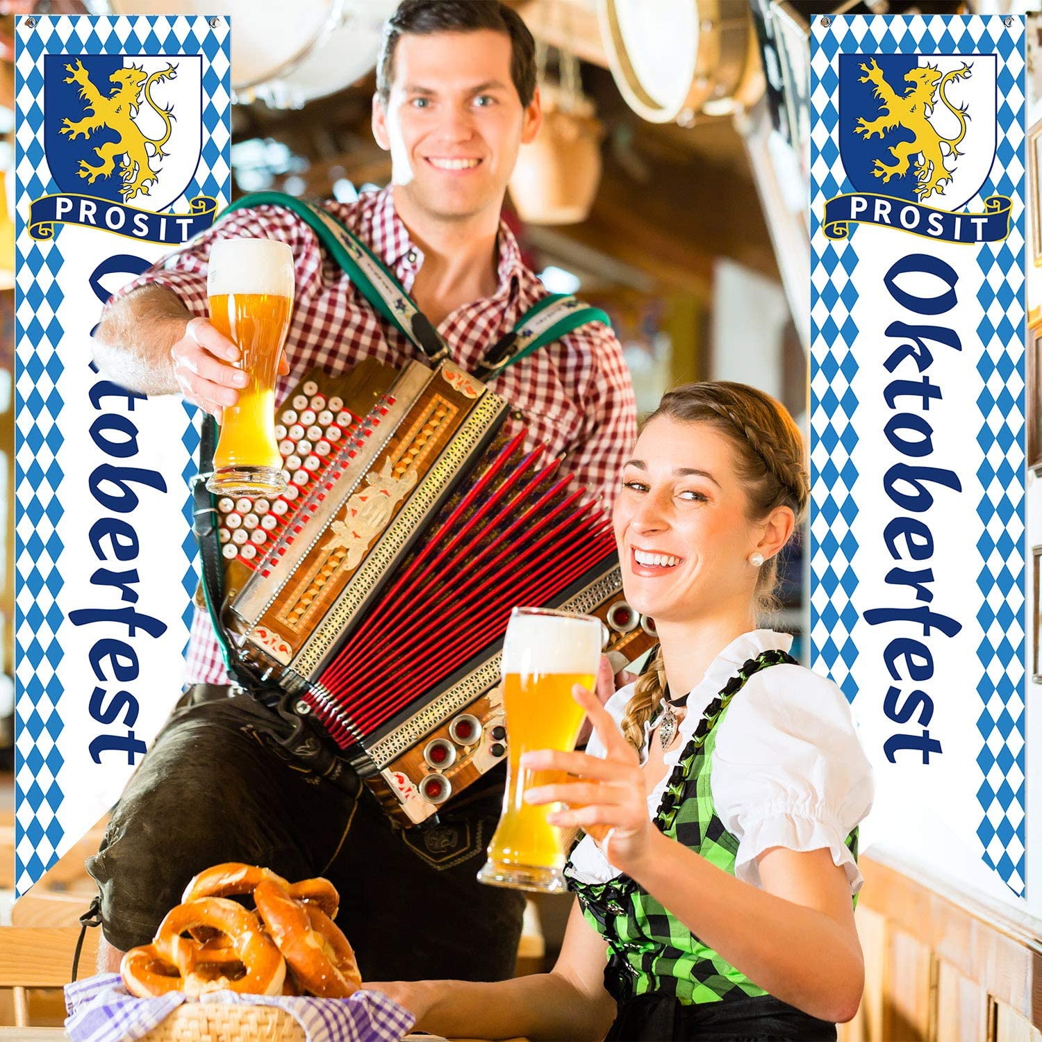 Bannière Décorative Oktoberfest - Lot De 2 - 180x30 Cm Chacune - Tissu Polyester - Pour Fête De La Bière, Décoration Intérieur/extérieur