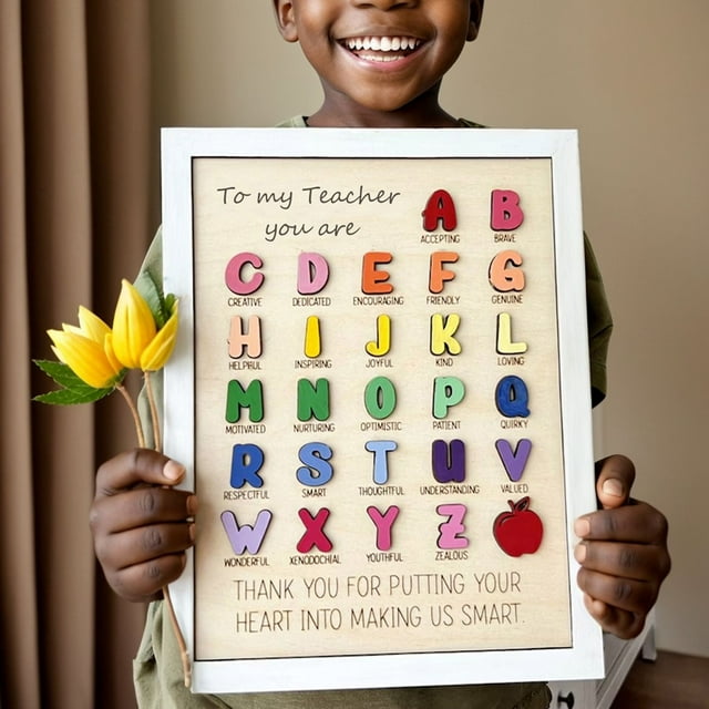 VOAVEKE Bathroom Decor,Home Decor,Personalized Teacher Appreciation Gift Custom Alphabet Teacher Sign Motivational Teacher Plaque Thank You for Putting Your Heart Into Making Us Inspir