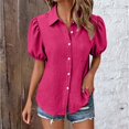 thumbnail image 2 of Duoif Womens Tops Womens Shirts Button down Dress Shirts Casual Short Sleeve Textured Collared Summer Work Blouse Camping Clothes Hot Pink S, 2 of 8