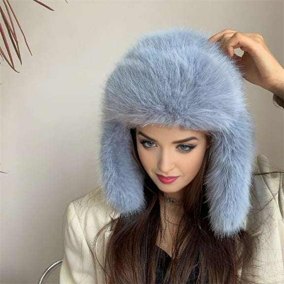 harmtty Lei Feng Hat Solid Color Imitation Fox Fur Skiing Hat Autumn Winter Women Warm Hat Outdoor Activities Accessories