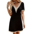 thumbnail image 2 of Women's Summer Dresses Summer Dress for Women Womens V-neck Lace Lace Patchwork Solid Color Short Sleeved Jumpsuit Black S, 2 of 9