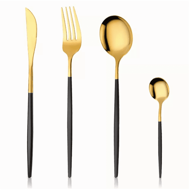 Juego De 4 Piezas De Cuchillo, Tenedor Y Cuchara Black gold