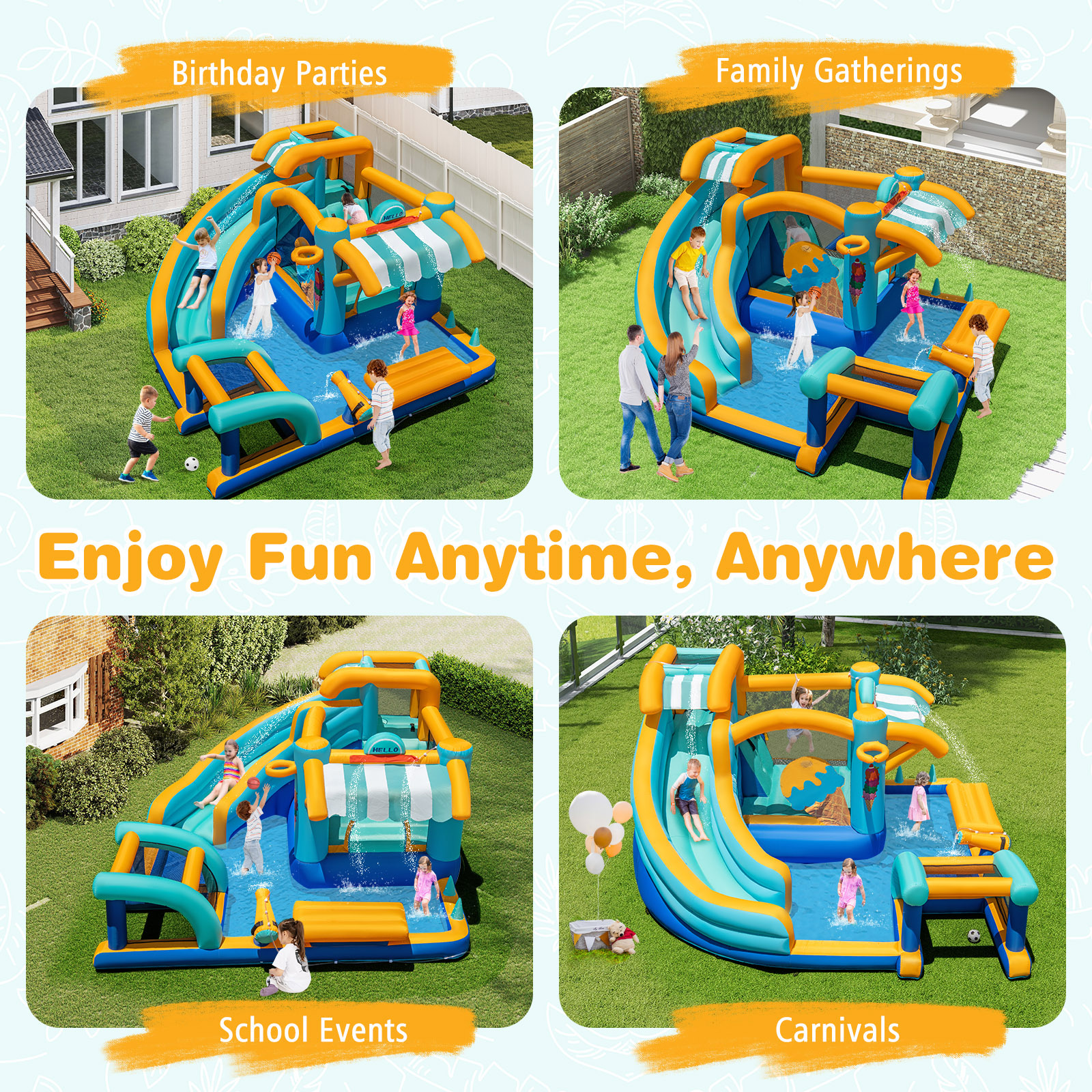 Patiojoy Inflatable Water Park with Market Stand Water Slide with Climbing Wall & 750W Blower