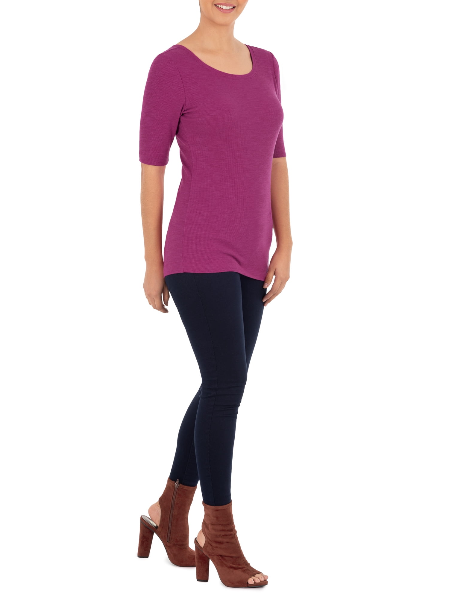 Time and Tru Women's Elbow Sleeve Scoop Neck T-Shirt