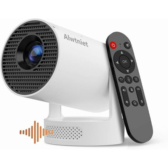 Mini Projector with Wifi and Bluetooth, Portable Projector 4K Support, Auto Keystone, Air Mouse Remote, Voice Control, 180 Degree Rotation Smart Proyector for Outdoor/Bedroom/Movie